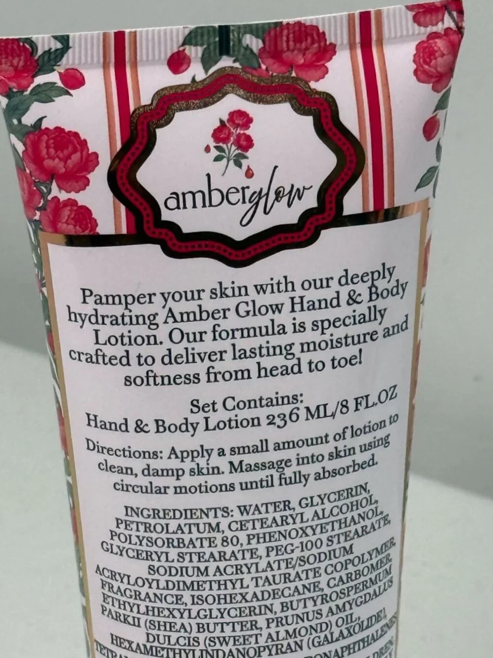 Amber Glow Peony & Amber Moisturizing Hand & Body Lotion 8 oz New